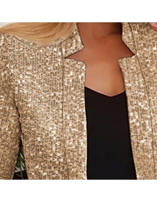 Women's gold sequin color matching short fashion casual women's coat 