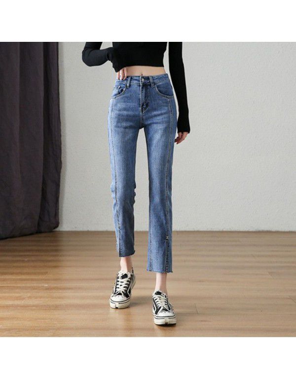 Micro flared jeans women's high waist new slim black patchwork women's trousers retro long split small flare pants 