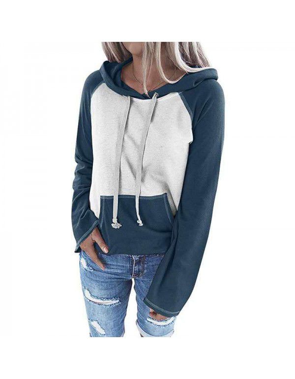 Popular European and American top color matching hooded sweater for women