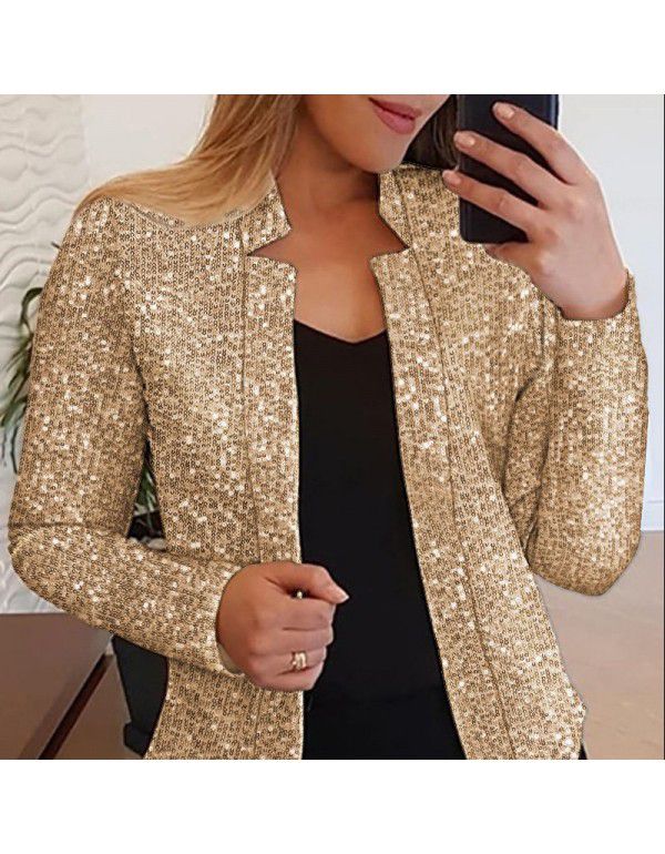 Women's gold sequin color matching short fashion casual women's coat 