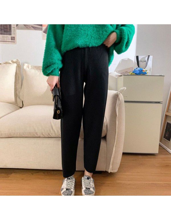 Knitted grandma pants female autumn and winter small loose high waist thin Korean version thickened student net red straight tube radish pants 