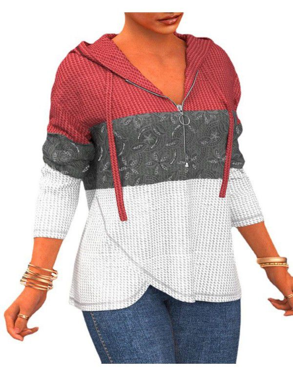 New Style Hooded Colored Zipper Sweater for Women