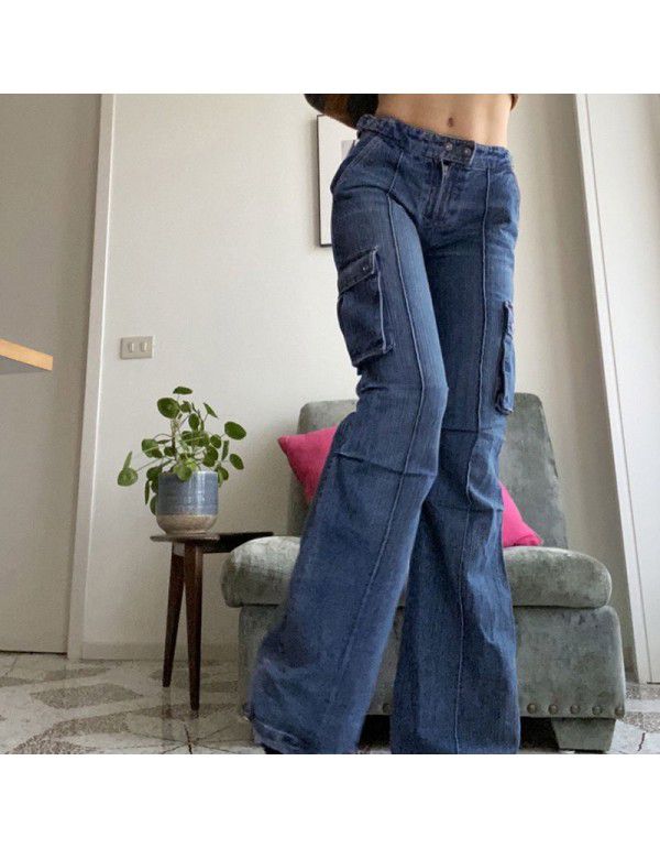 Spicy Girl Style Multi Pocket Slim Slim Slim High Waist Jeans Girl