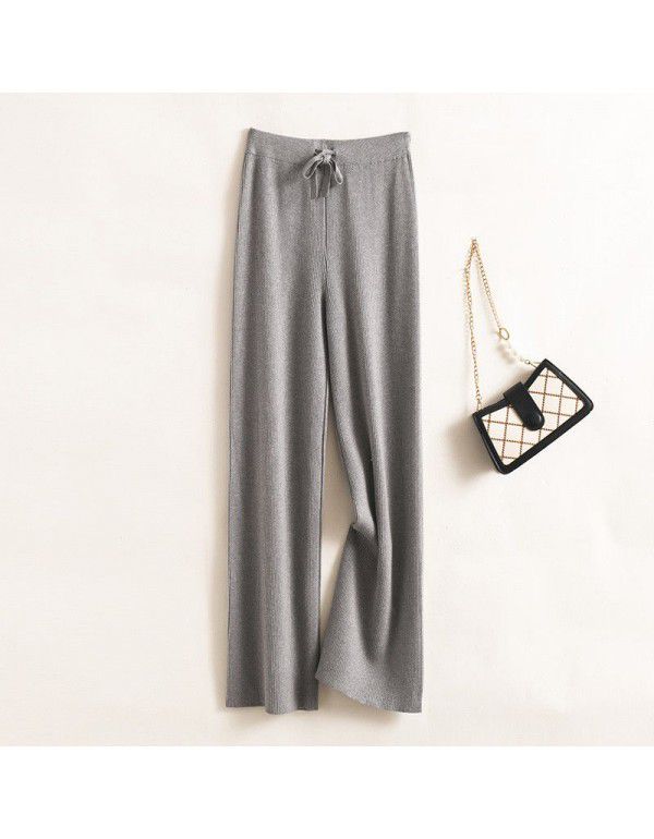 New knitted women's trousers with high waistband elastic drape feel and versatile leggings 