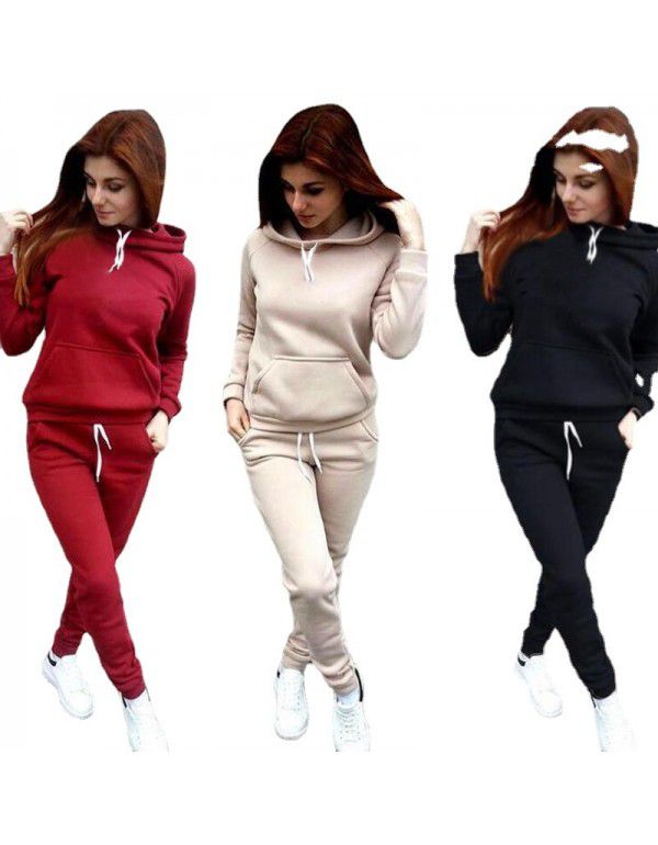 New Sweater Set Women's Long Sleeve Hooded Women's Top Casual Color Matching Pullover