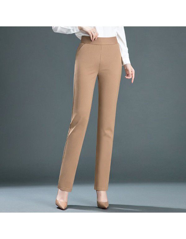 Autumn Elastic Tight Waist Middle Age Mom Small Straight Trousers Elastic High Waist Slim Pants Brocade Wrapped Cotton Women's Pants