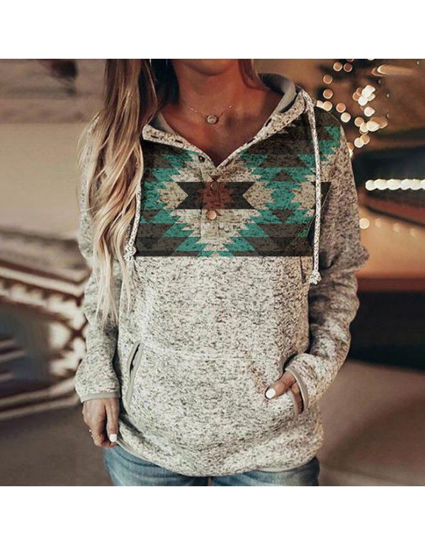 Hoodie Casual Loose Sleeve Drawstring Pullover Sweatshirt With Pocket Print Top Sweatshirt