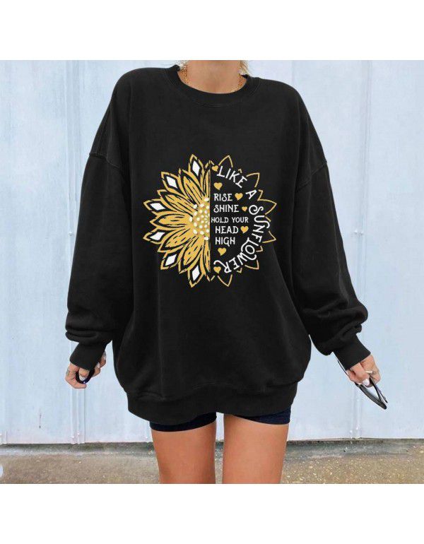 Autumn and Winter Round Neck Pullover Sweater Women's Digital Printing and Ironstamping Urban Style Brushed Sweater