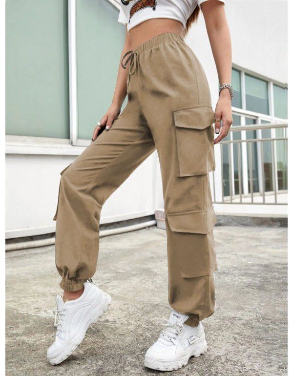 High Street Hip Hop Women's Pants Trendy Pants Amazon Multi Pocket Street Dress Pants Loose Straight Leg Tights