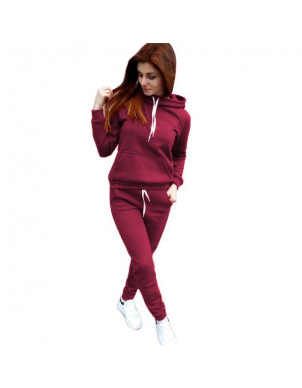 New Sweater Set Women's Long Sleeve Hooded Women's Top Casual Color Matching Pullover