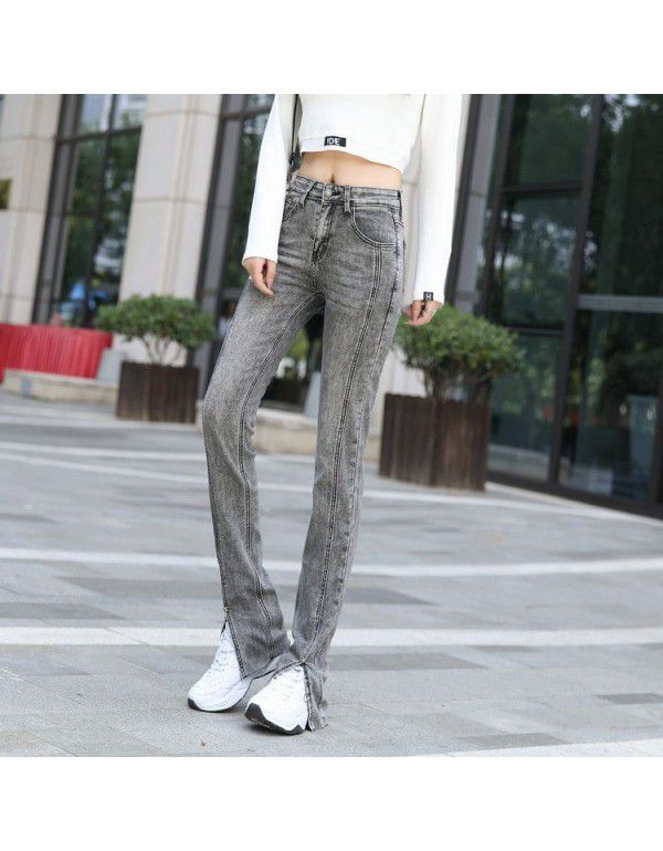 Micro flared jeans women's high waist new slim black patchwork women's trousers retro long split small flare pants 