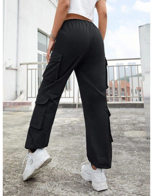 High Street Hip Hop Women's Pants Trendy Pants Amazon Multi Pocket Street Dress Pants Loose Straight Leg Tights