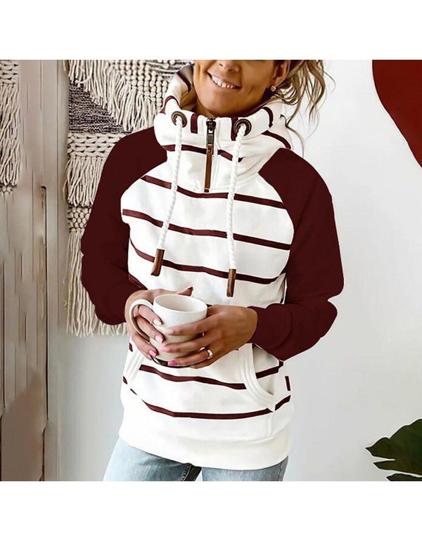 Printed Hooded Drawstring Sweater Loose Pullover Casual Sweater Women 