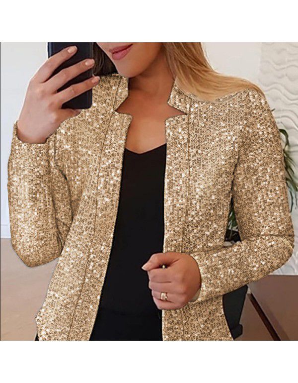 Women's gold sequin color matching short fashion c...