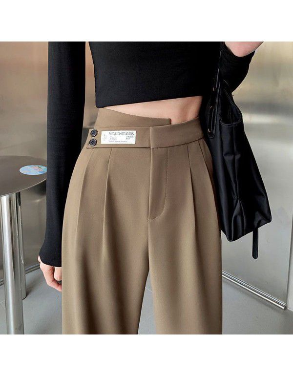 Khaki Wide Leg Pants Women's High Waist Drop Spring/Summer New Casual Relaxed Floor Sweeping Double Button Straight Sleeve Suit Pants 