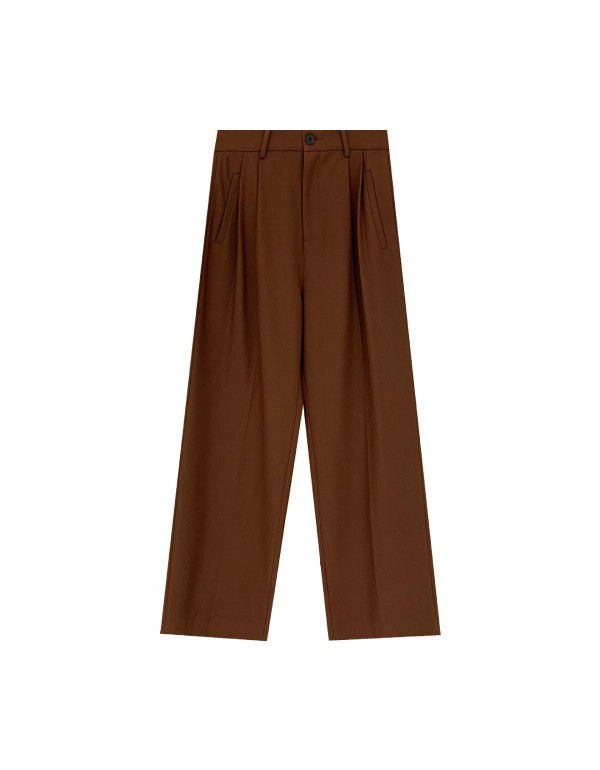 Women's high waist casual pants Women's design sense folding wide leg pants