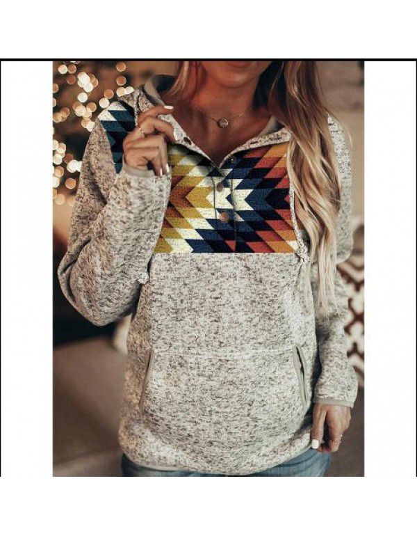 Hoodie Casual Loose Sleeve Drawstring Pullover Sweatshirt With Pocket Print Top Sweatshirt