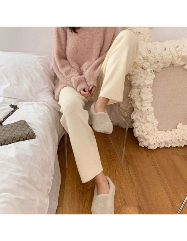 Knitted grandma pants female autumn and winter small loose high waist thin Korean version thickened student net red straight tube radish pants 