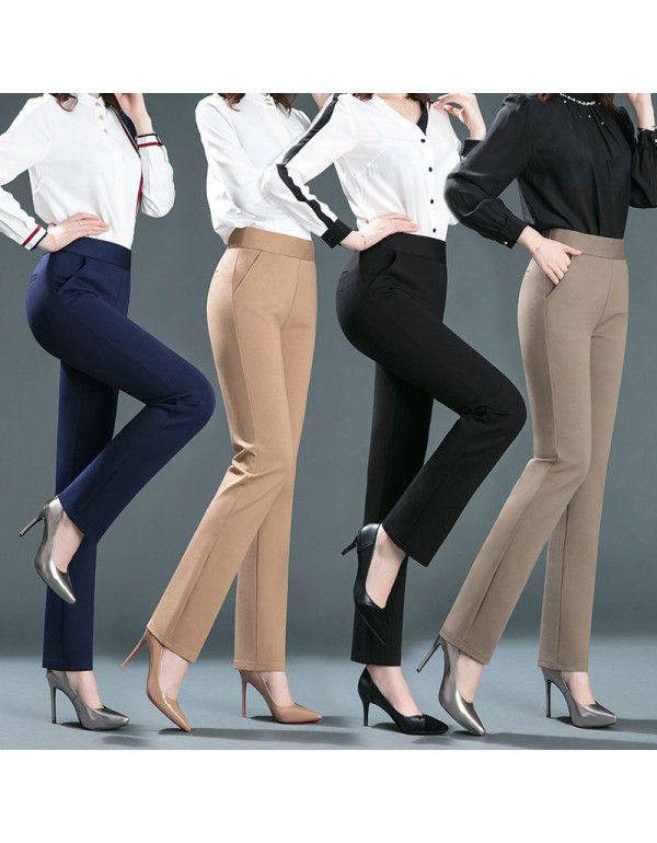 Autumn Elastic Tight Waist Middle Age Mom Small Straight Trousers Elastic High Waist Slim Pants Brocade Wrapped Cotton Women's Pants