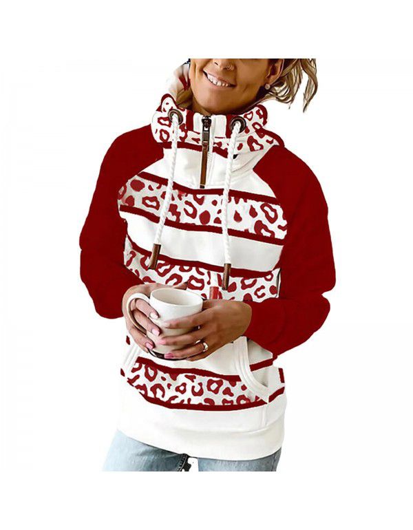 Printed Hooded Drawstring Sweater Loose Pullover Casual Sweater Women 