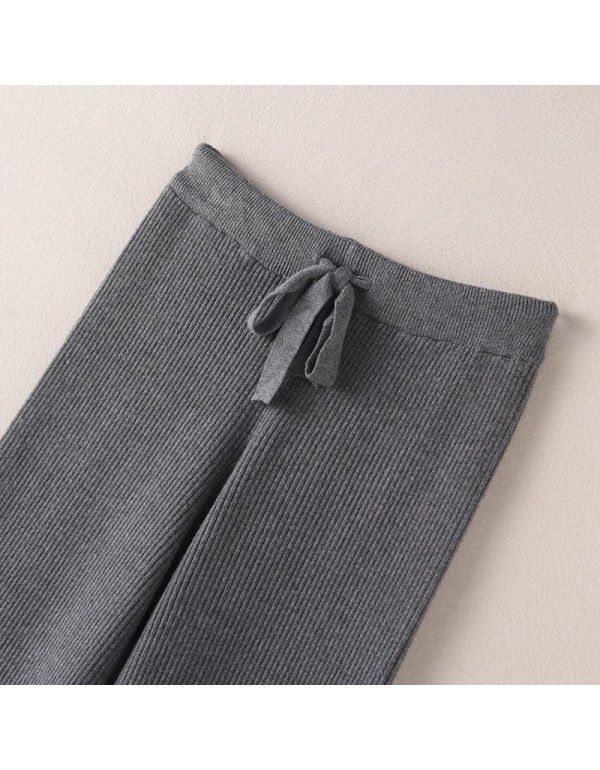 Thickened warm knitted wide leg trousers for women with high waist elastic drape straight leg trousers for small men's floor mops casual leggings 