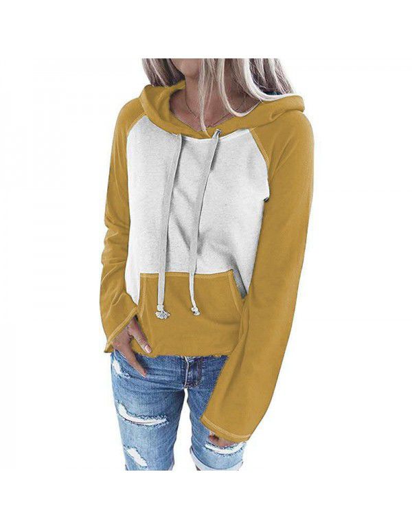 Popular European and American top color matching hooded sweater for women