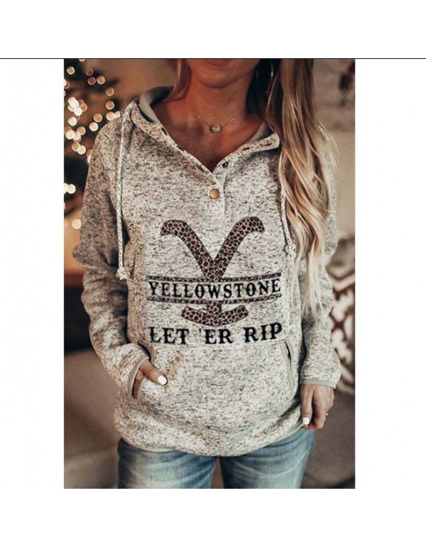 Hoodie Casual Loose Sleeve Drawstring Pullover Sweatshirt With Pocket Print Top Sweatshirt