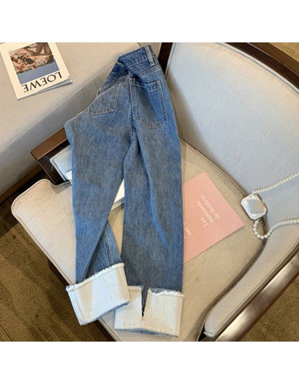 Panel flanging design jeans women's minority retro...