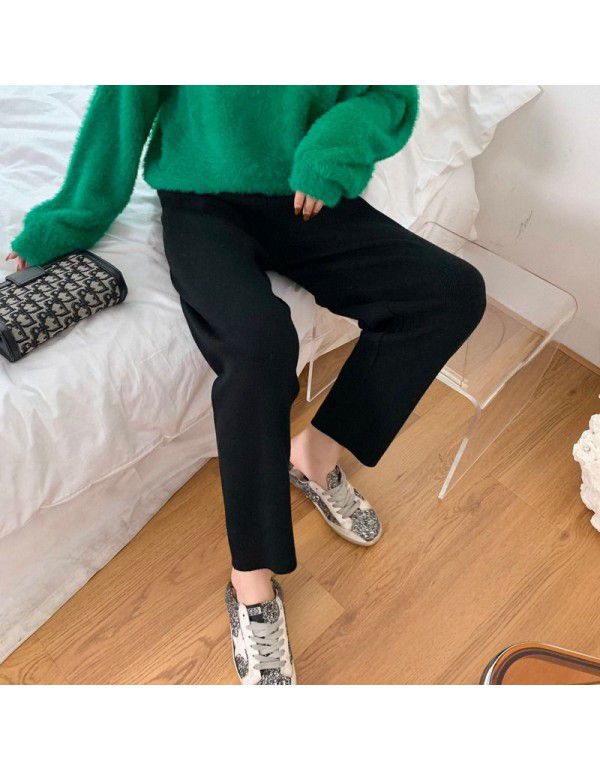 Knitted grandma pants female autumn and winter small loose high waist thin Korean version thickened student net red straight tube radish pants 