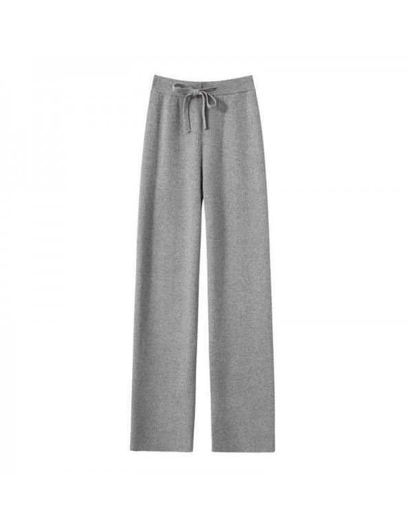 Cashmere knitted wide leg trousers for women in autumn and winter, white thickened, high waist, straight tube, loose, draping wool trousers 