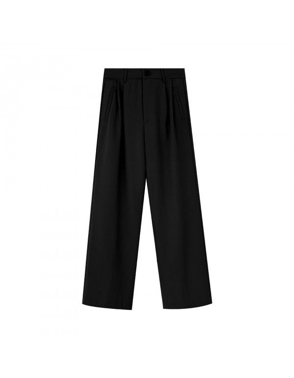 Women's high waist casual pants Women's design sense folding wide leg pants