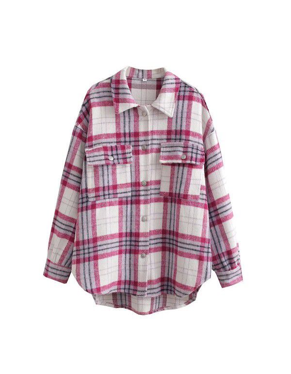 Autumn new women's wear European and American style street fashion casual woolen plaid work coat 