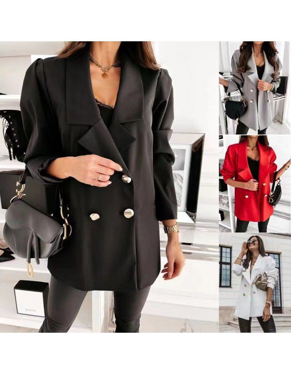 Autumn and Winter New Casual Women's Suit Coat Double breasted Solid Color Suit Women's Suit Coat