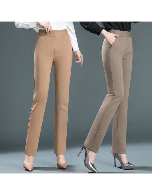 Autumn Elastic Tight Waist Middle Age Mom Small Straight Trousers Elastic High Waist Slim Pants Brocade Wrapped Cotton Women's Pants