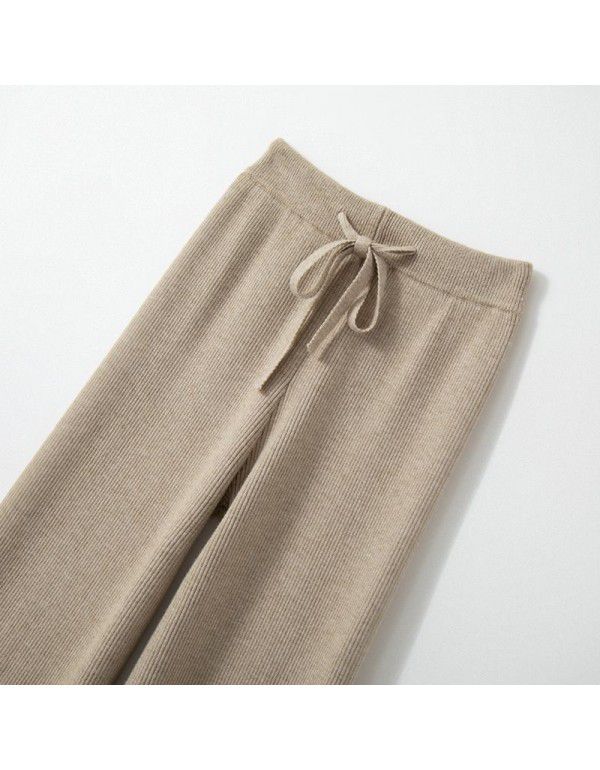 Knitted wide leg pants for women's spring and autu...