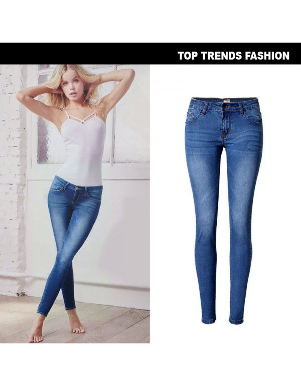 Women's low waist slim elastic denim leggings Irre...