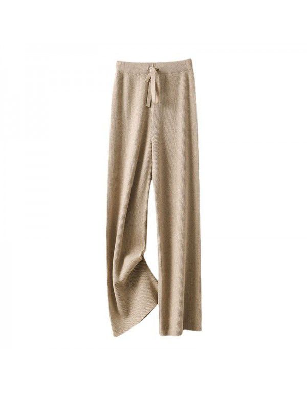 New knitted women's trousers with high waistband elastic drape feel and versatile leggings 