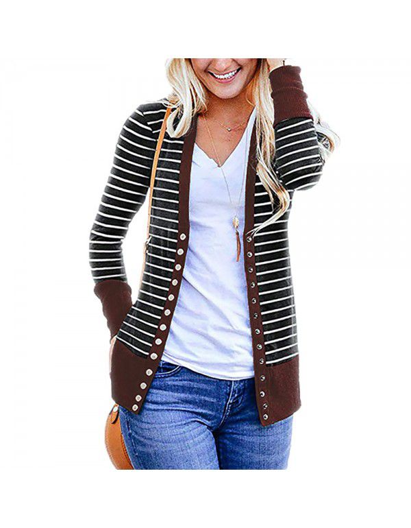 Women's striped patchwork medium length long sleev...