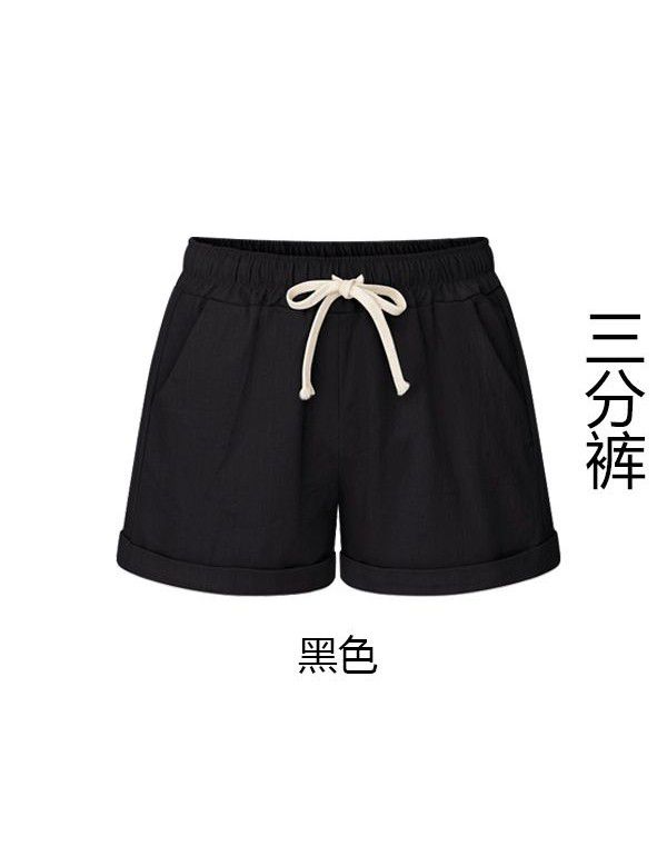 Cotton Shorts Women's Summer Thin Casual Harlan Pants Large Loose 3/4 Pants Wide Leg Women's Pants