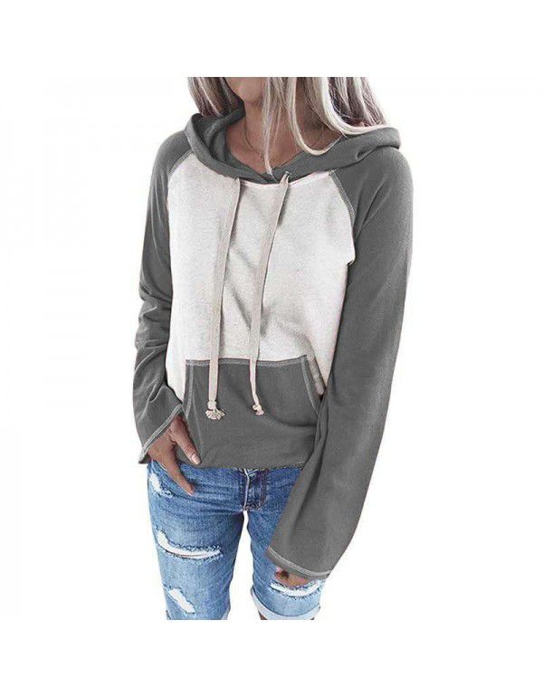 Popular European and American top color matching hooded sweater for women