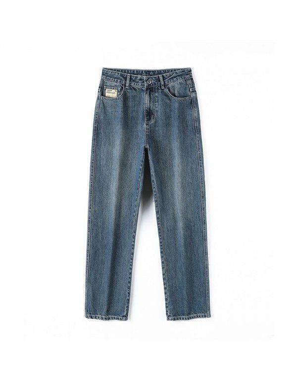 Street Vintage Jeans Men's American Fashion High Street Washed Old Loose Straight Leg Wide Leg Pants