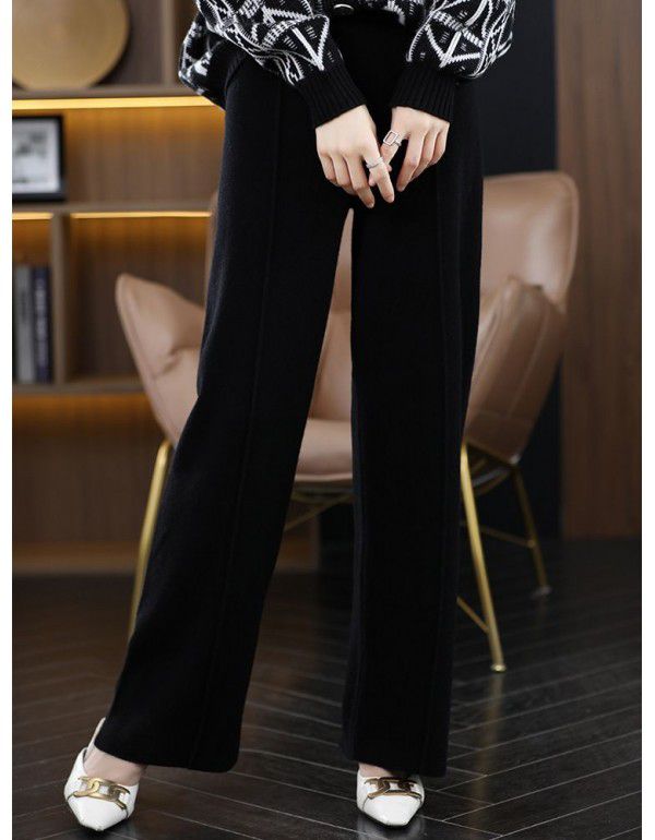 High-end cashmere temperament wide-leg trousers women's high-waisted cashmere cloud trousers loose casual straight pants for autumn and winter 