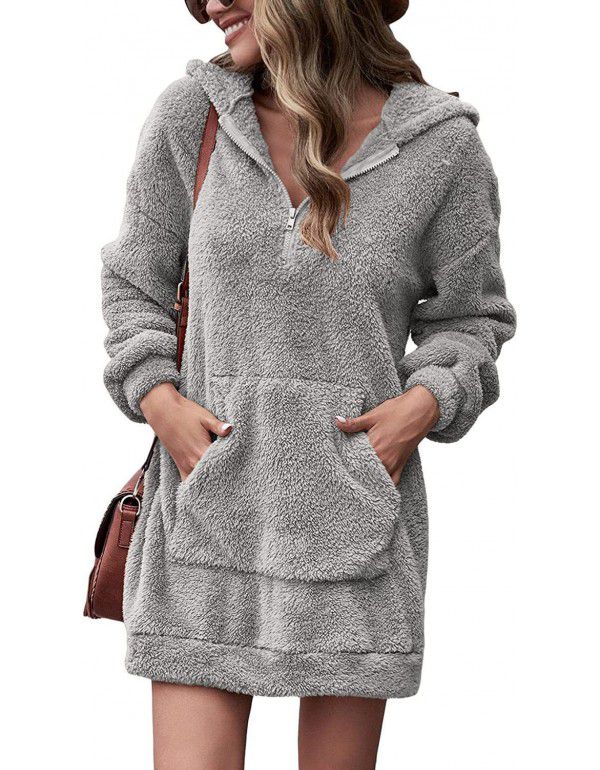 European and American Casual Loose Hooded Zipper Plush Coat Loose Warm Lamb Plush Windbreaker