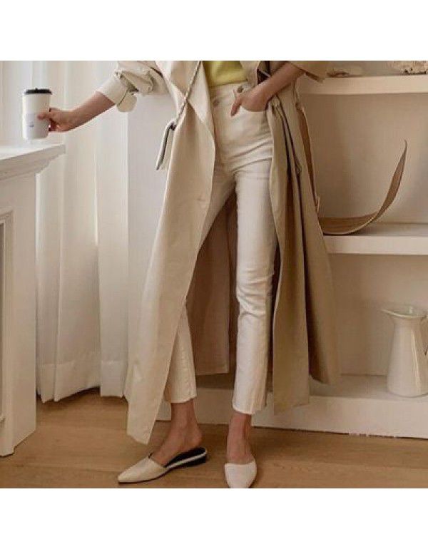 Korean High Waist White Jeans Women's Autumn/Winter Slim Fit and Slim French Split Straight Crop Pants with Broken Burr Edges