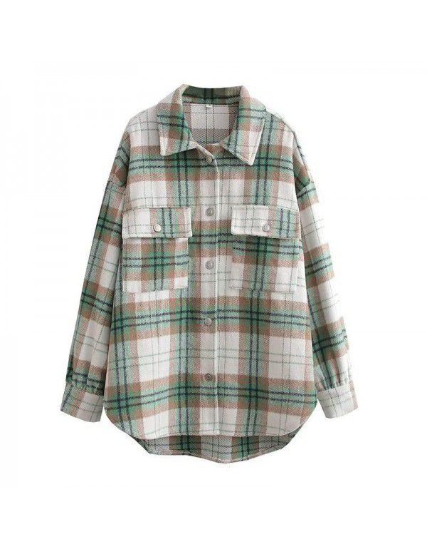 Autumn new women's wear European and American style street fashion casual woolen plaid work coat 