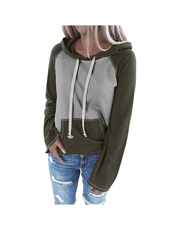 Popular European and American top color matching hooded sweater for women