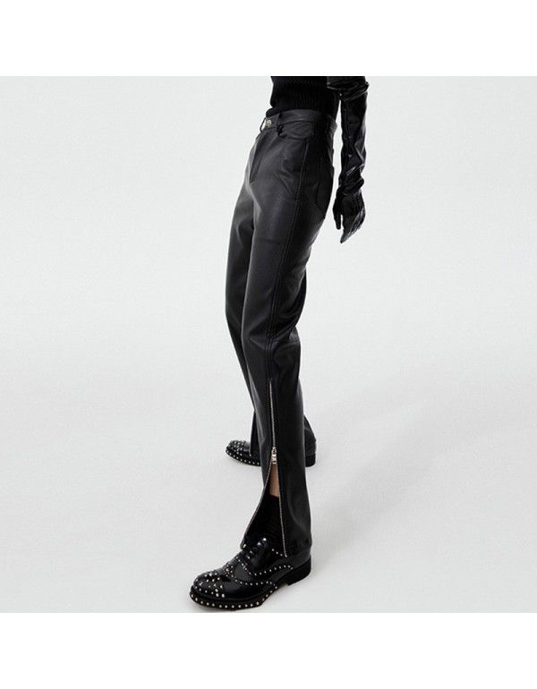 Autumn and Winter New Black PU Leather Casual Pant...