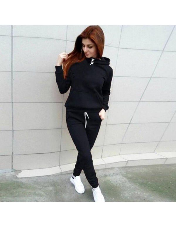 New Sweater Set Women's Long Sleeve Hooded Women's Top Casual Color Matching Pullover