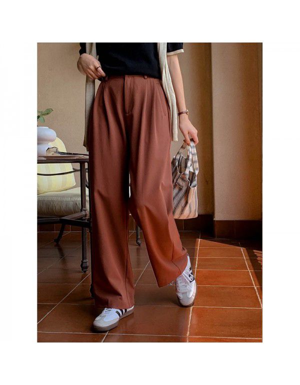 Women's high waist casual pants Women's design sense folding wide leg pants