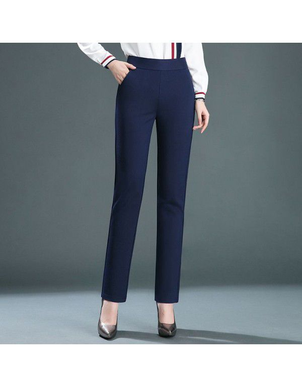 Autumn Elastic Tight Waist Middle Age Mom Small Straight Trousers Elastic High Waist Slim Pants Brocade Wrapped Cotton Women's Pants